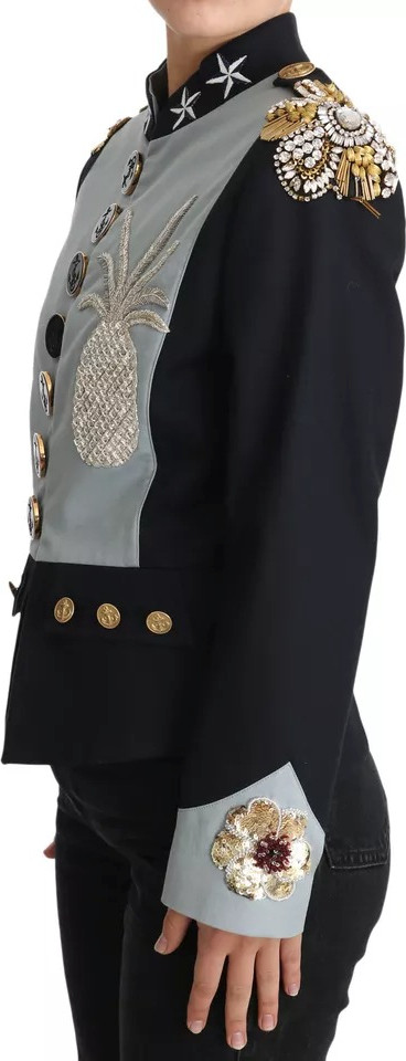 Blue Button Crystal Embellished Cotton Jacket Dolce & Gabbana