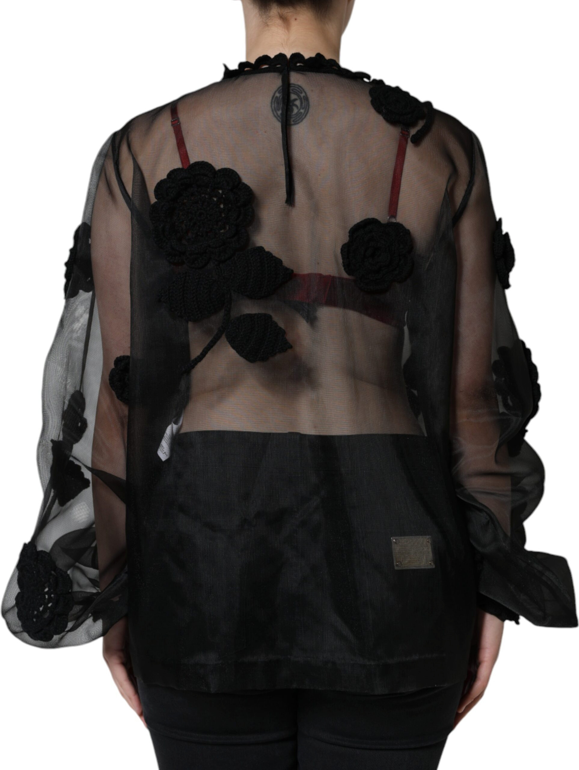 Dolce & Gabbana dan qora ipakli gulli shaffof bluzka