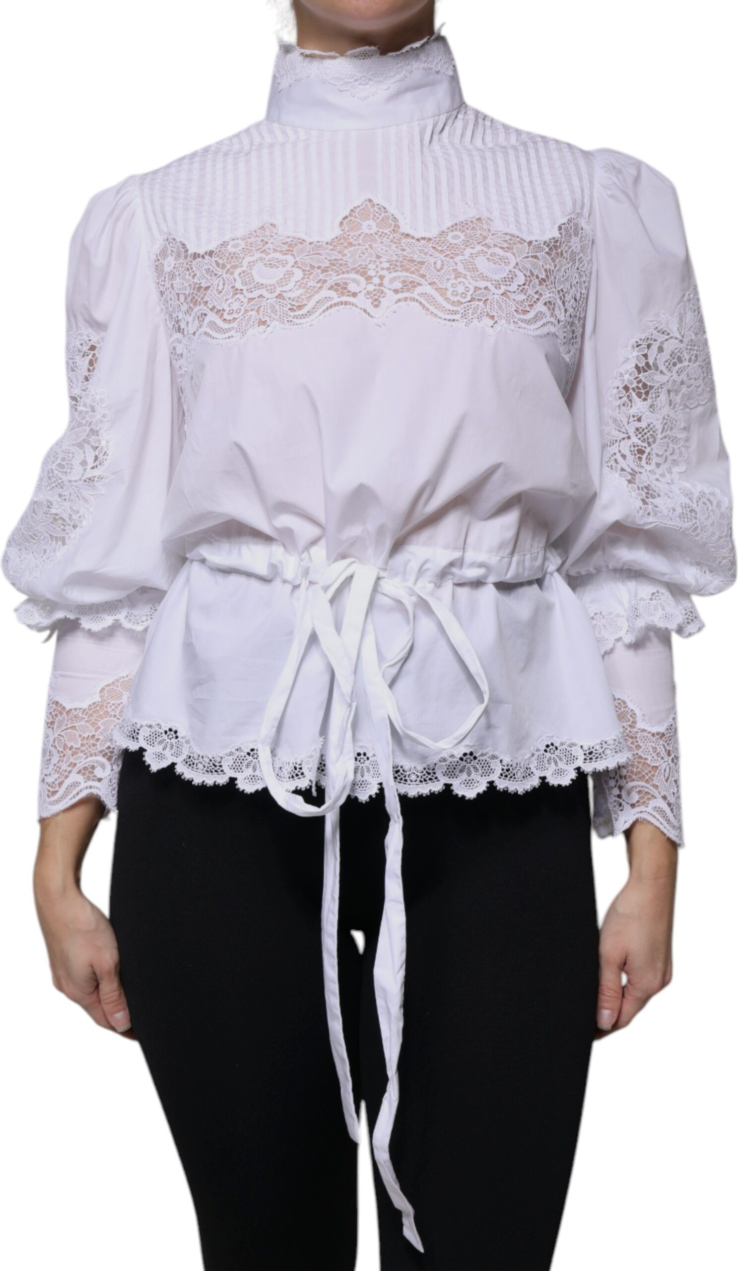 White Cotton Lace Trim Turtleneck Blouse Top Dolce & Gabbana