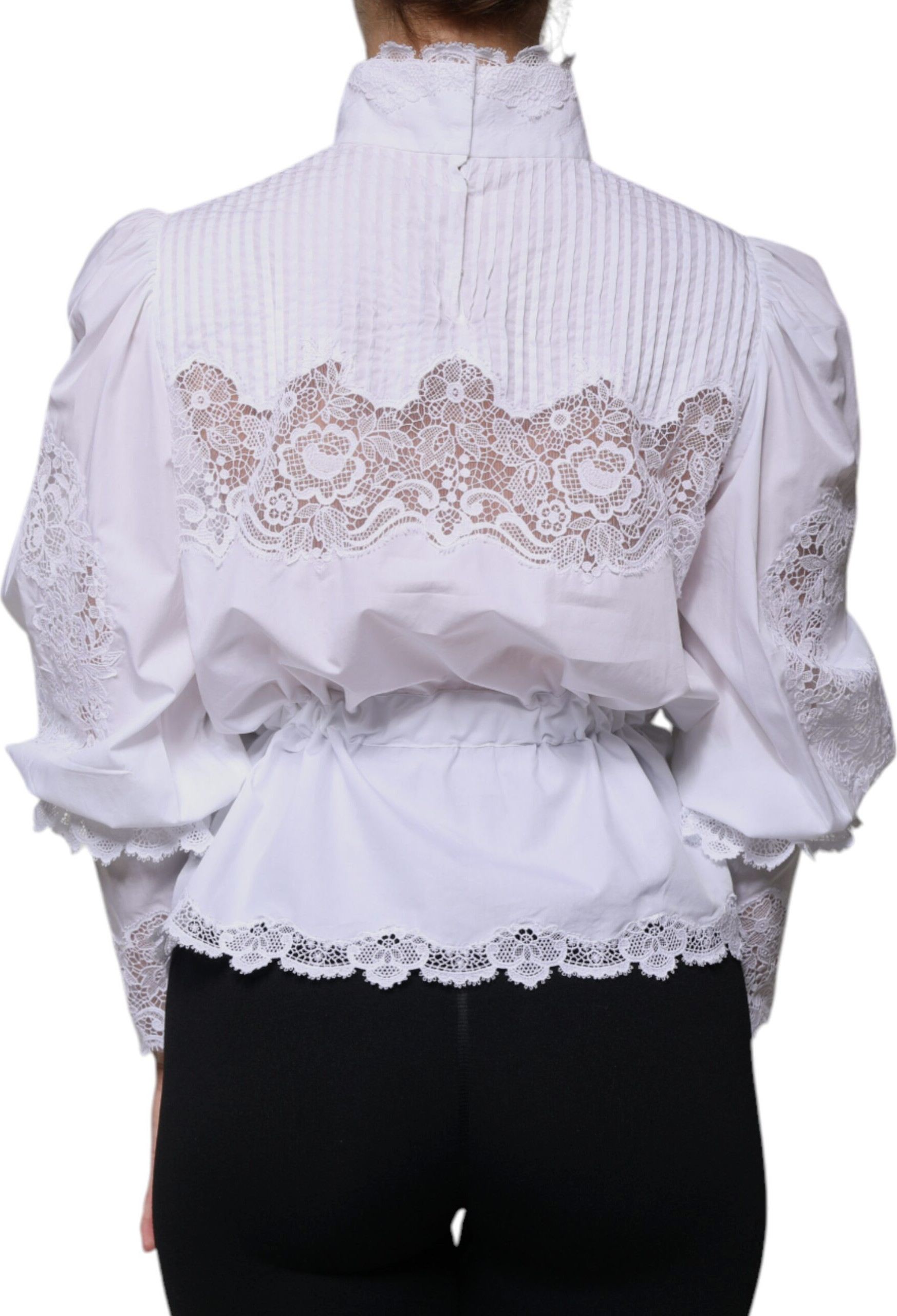 White Cotton Lace Trim Turtleneck Blouse Top Dolce & Gabbana