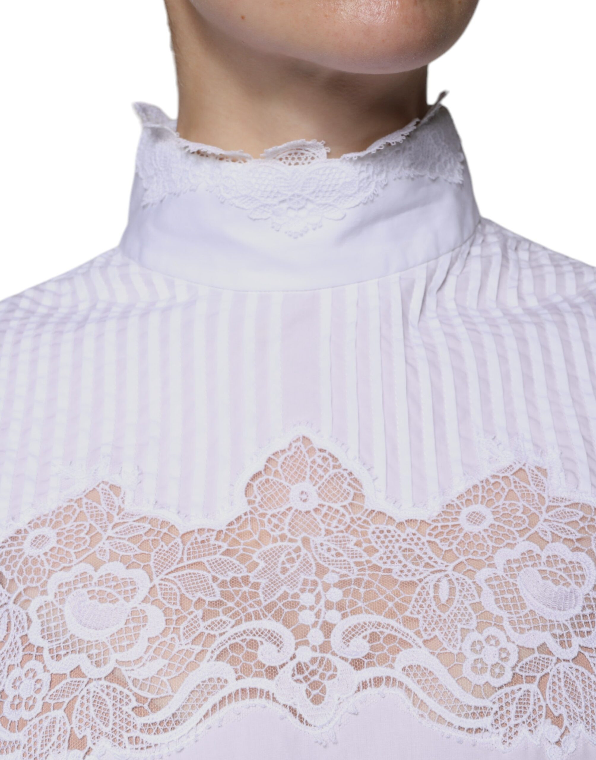 White Cotton Lace Trim Turtleneck Blouse Top Dolce & Gabbana