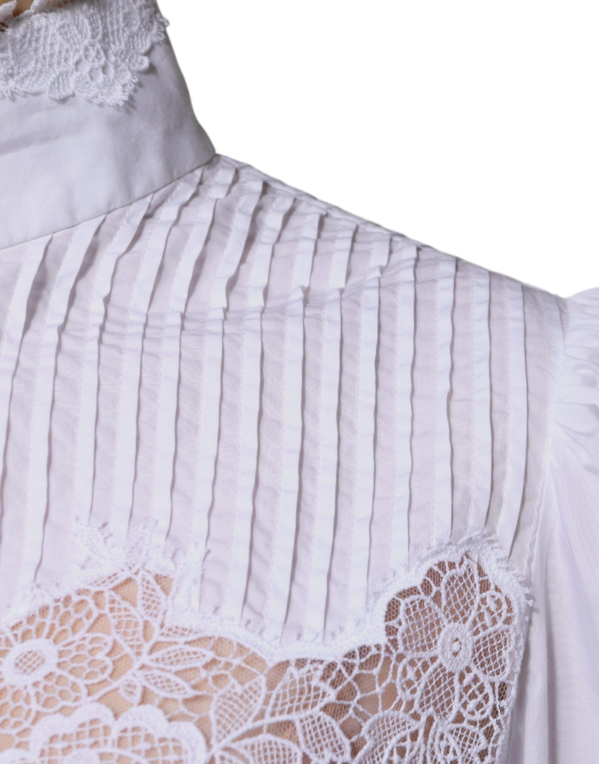 White Cotton Lace Trim Turtleneck Blouse Top Dolce & Gabbana