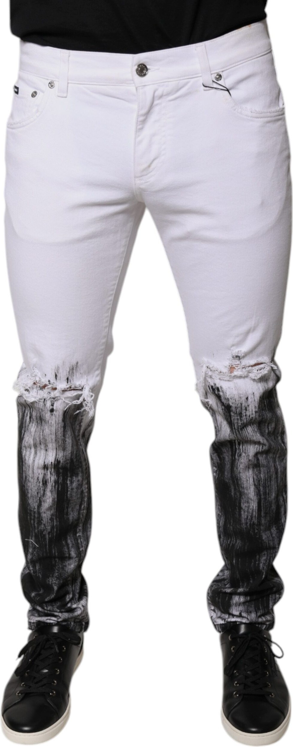Black White Logo Cotton Skinny Denim Jeans Dolce & Gabbana