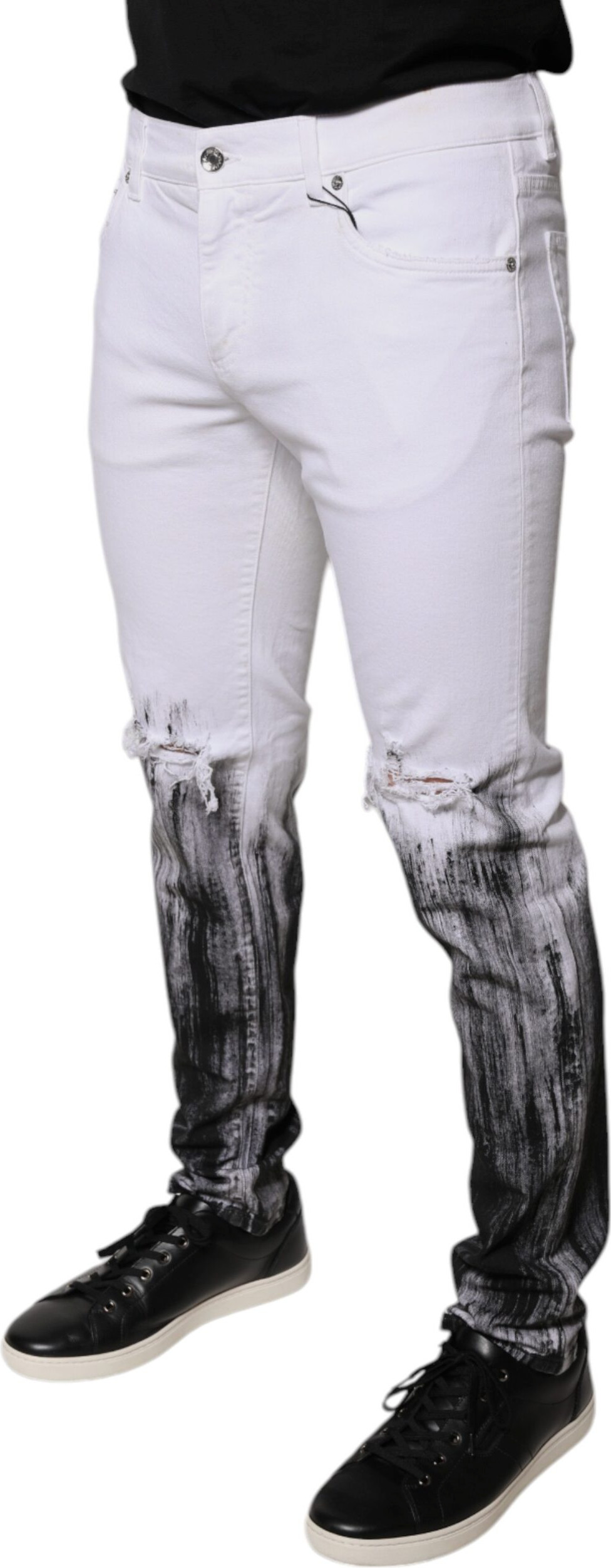 Black White Logo Cotton Skinny Denim Jeans Dolce & Gabbana