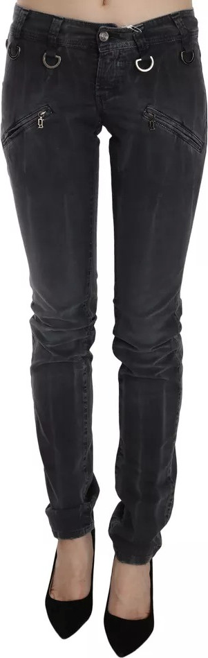 Graue verwaschene Low Waist Skinny Jeans mit Reißverschluss seitlich von John Galliano