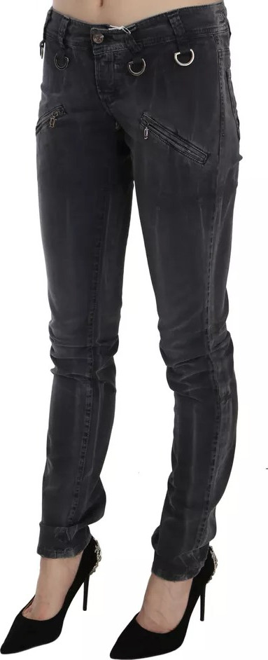 Grey Washed Low Waist Zipper Side Skinny Denim Jeans John Galliano