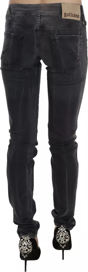 Grey Washed Low Waist Zipper Side Skinny Denim Jeans John Galliano