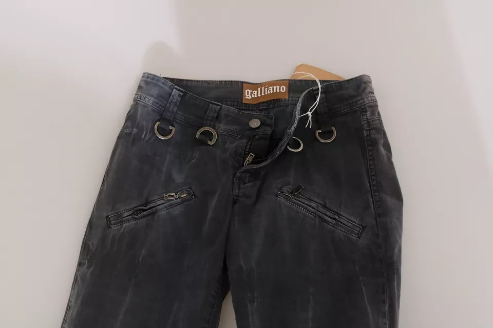 Grey Washed Low Waist Zipper Side Skinny Denim Jeans John Galliano