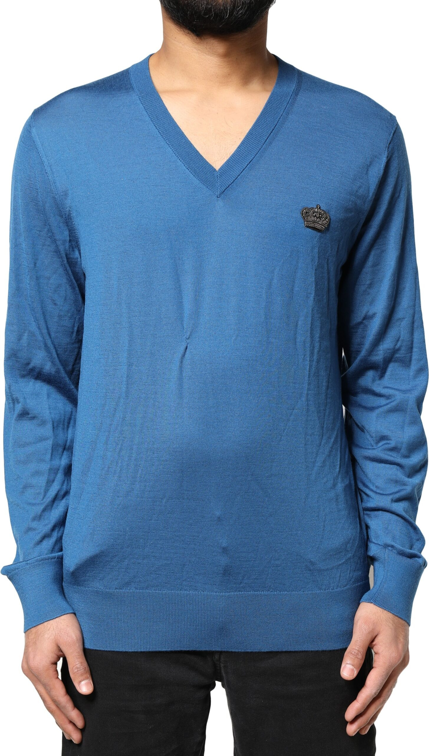 Blauer Kaschmirpullover mit V-Ausschnitt von Dolce & Gabbana