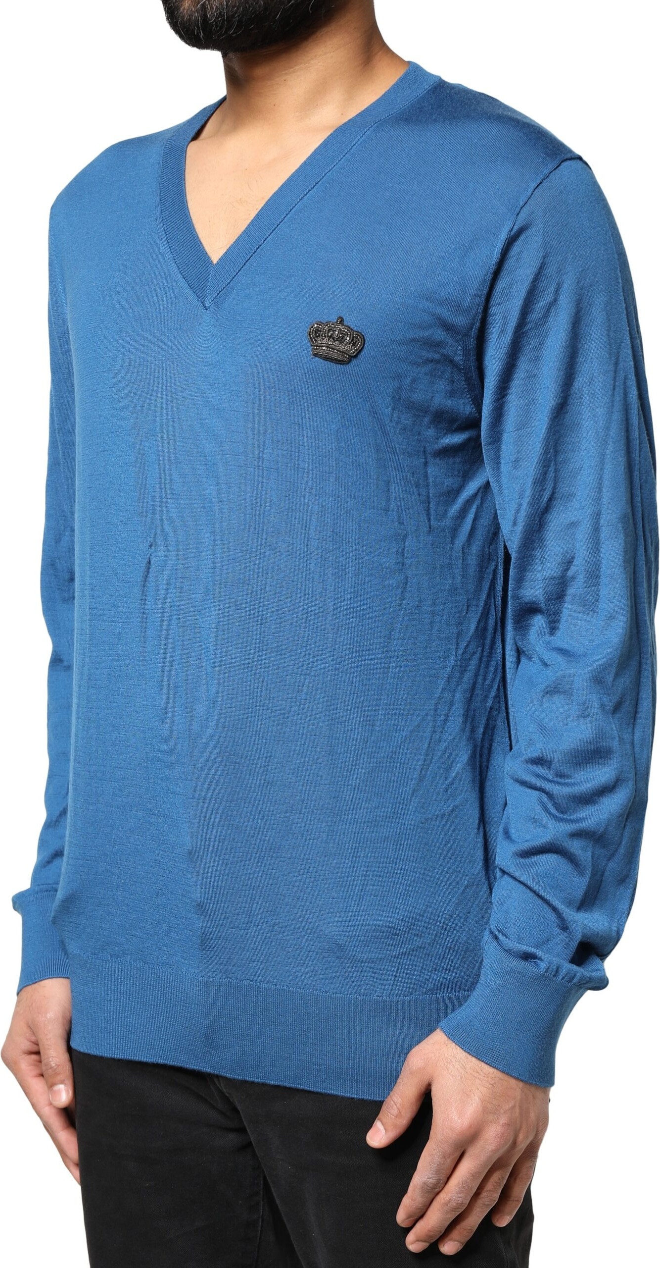 Blauer Kaschmirpullover mit V-Ausschnitt von Dolce & Gabbana