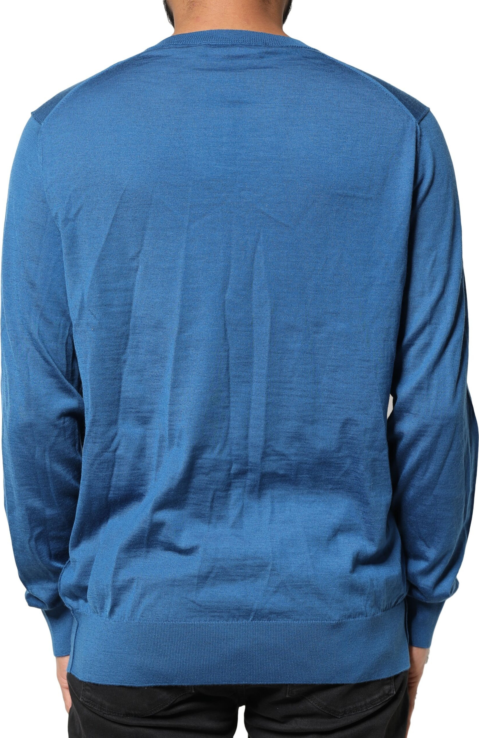 Blauer Kaschmirpullover mit V-Ausschnitt von Dolce & Gabbana