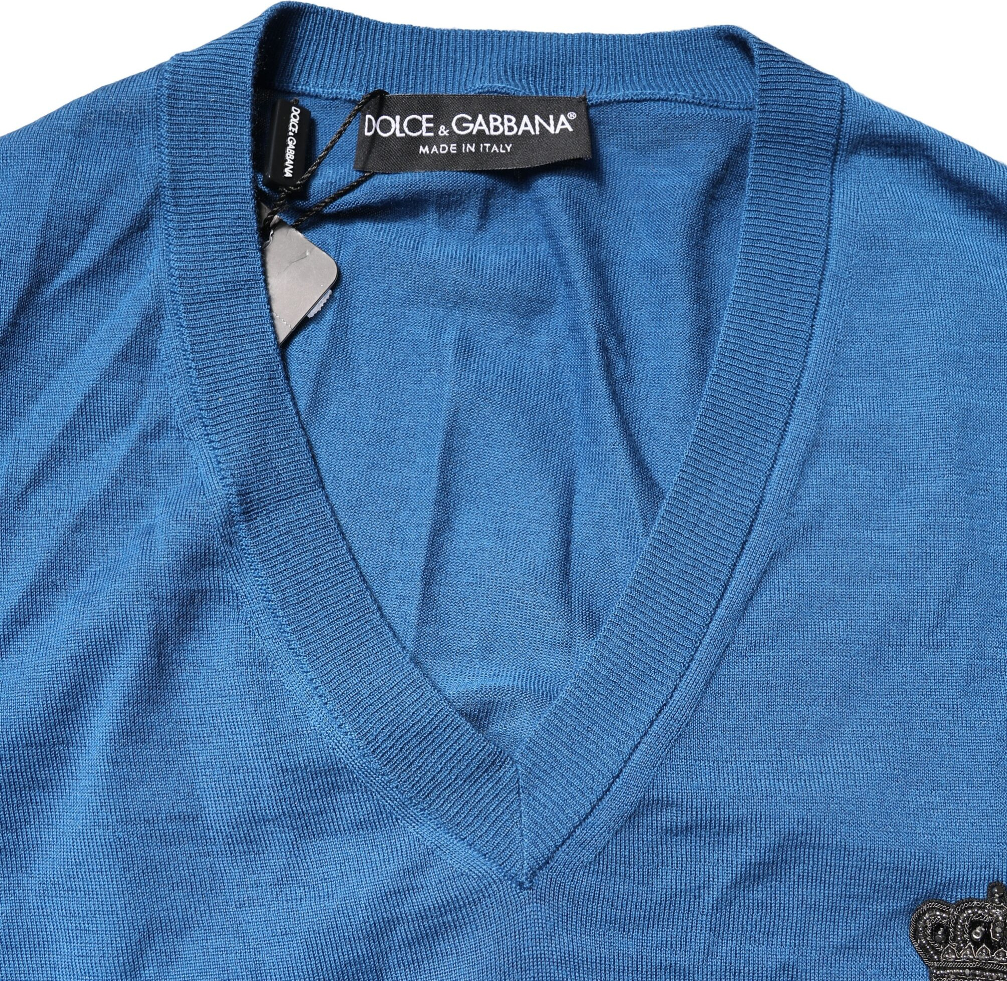 Blauer Kaschmirpullover mit V-Ausschnitt von Dolce & Gabbana