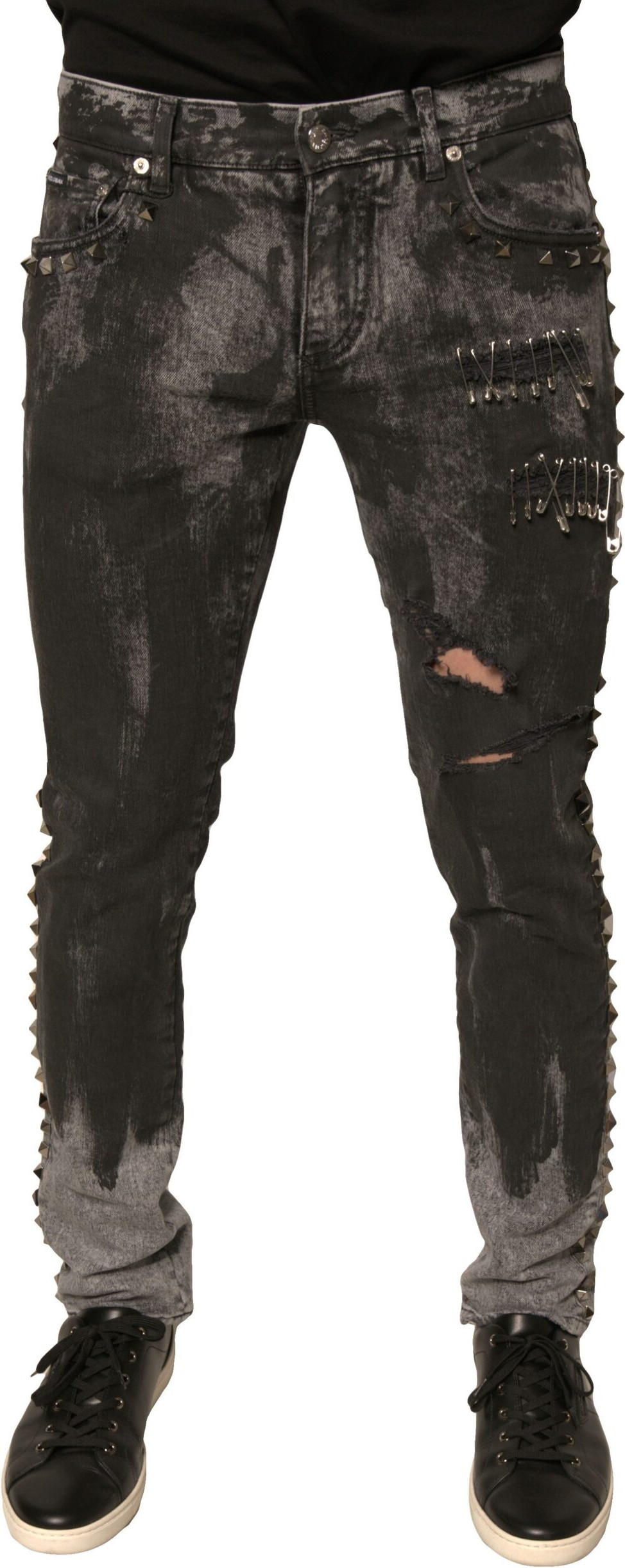 Denim Jeans Dolce & Gabbana Grau Bestickt Baumwolle Skinny