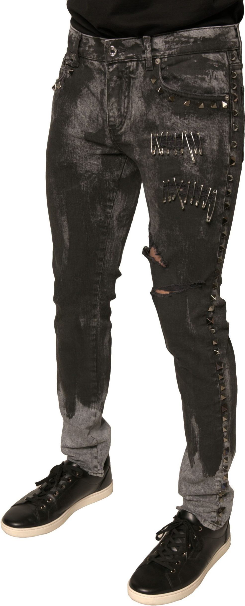 Denim Jeans Dolce & Gabbana Gray Embellished Cotton Skinny