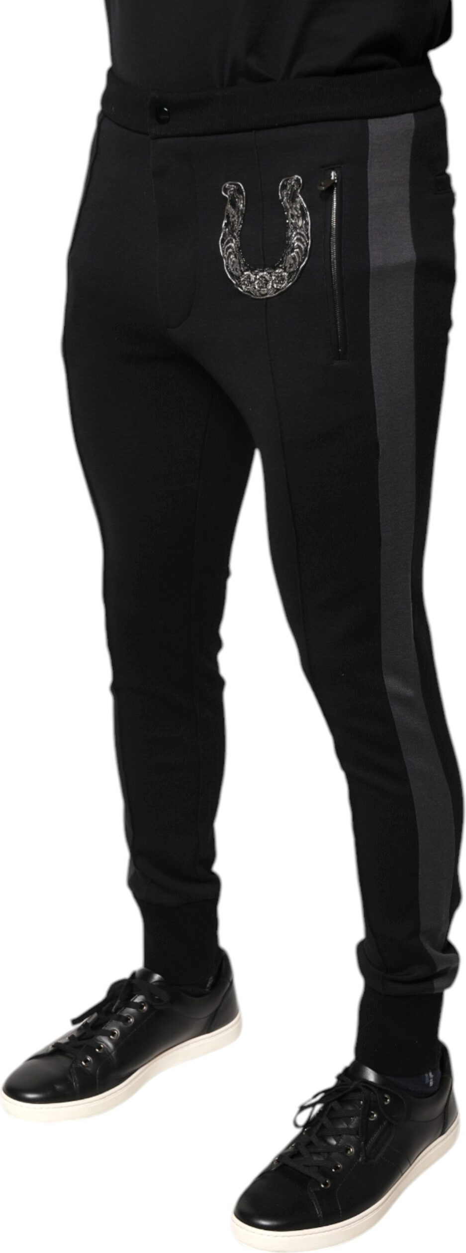 Pants Dolce & Gabbana Black Horseshoe Embellished Wool Slim Fit Pants