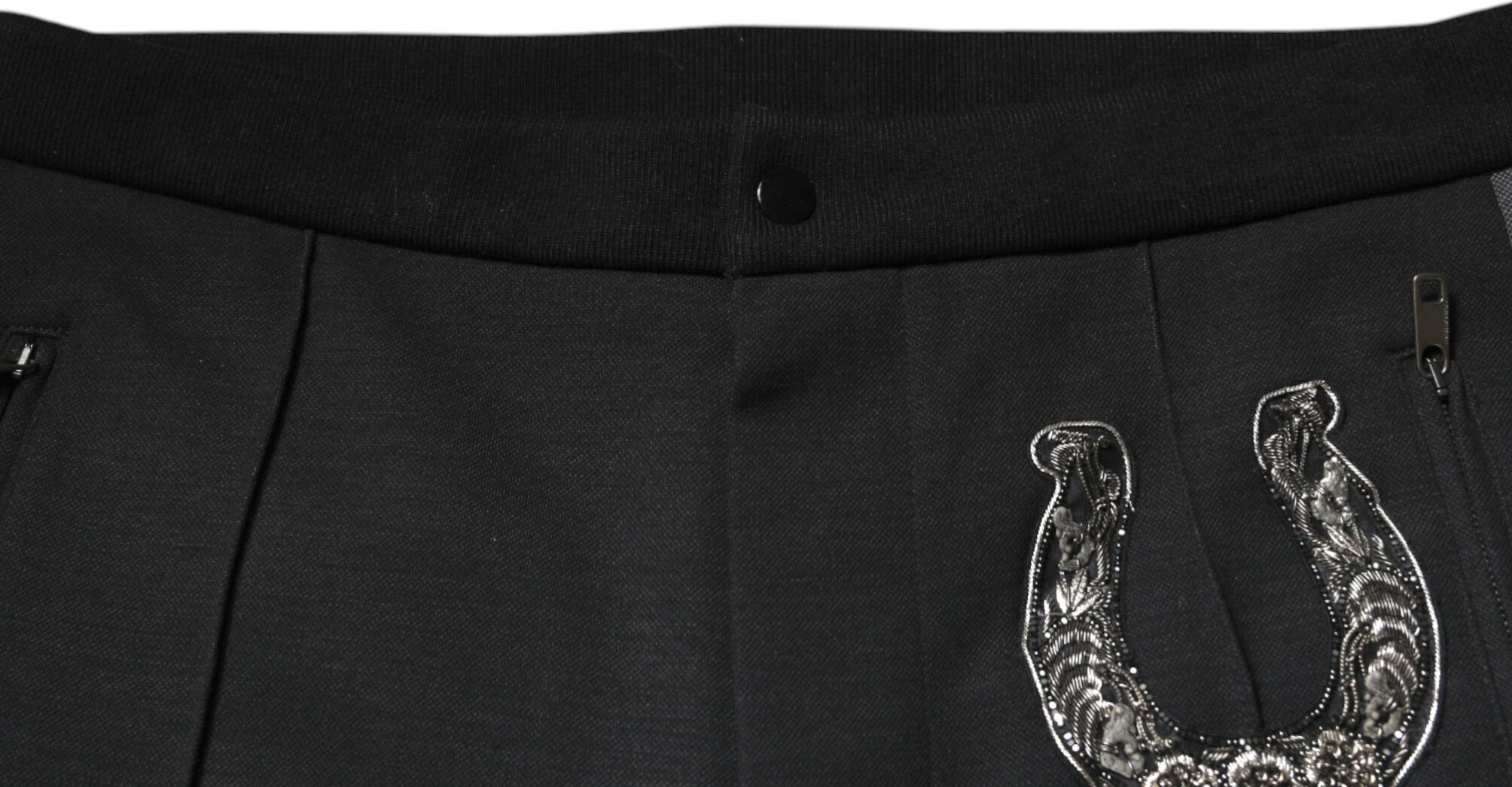 Pants Dolce & Gabbana Black Horseshoe Embellished Wool Slim Fit Pants