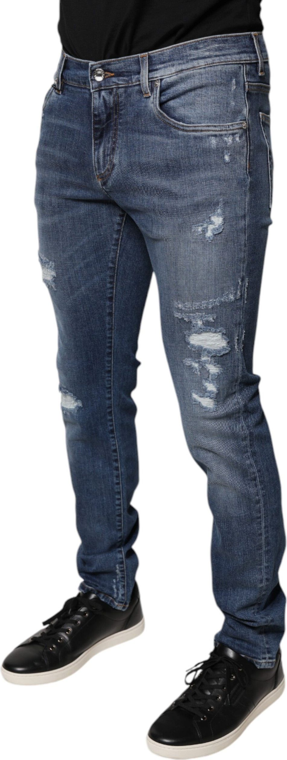 Blue Tattered Cotton Stretch Skinny Denim Jeans Dolce & Gabbana