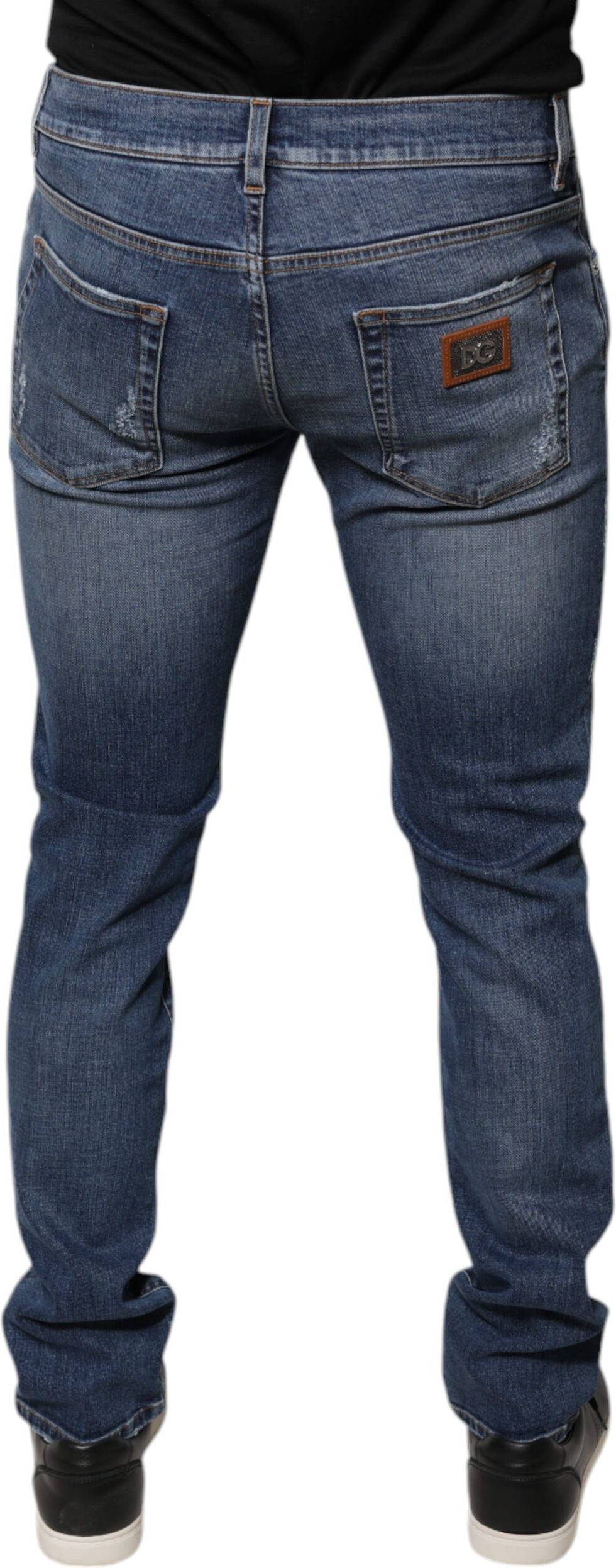 Blue Tattered Cotton Stretch Skinny Denim Jeans Dolce & Gabbana