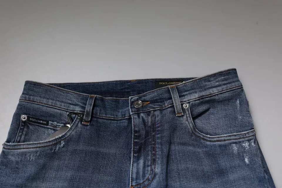 Blue Tattered Cotton Stretch Skinny Denim Jeans Dolce & Gabbana
