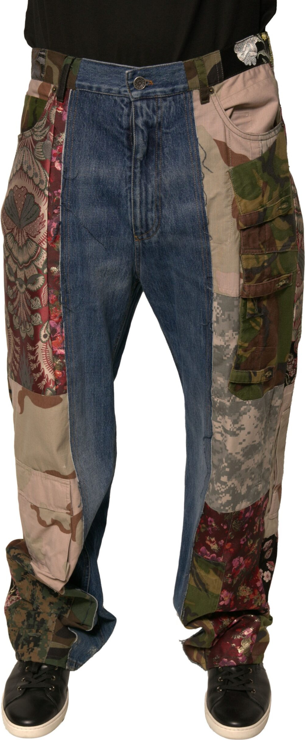 Blue Patchwork Cotton Straight Denim Jeans Dolce & Gabbana