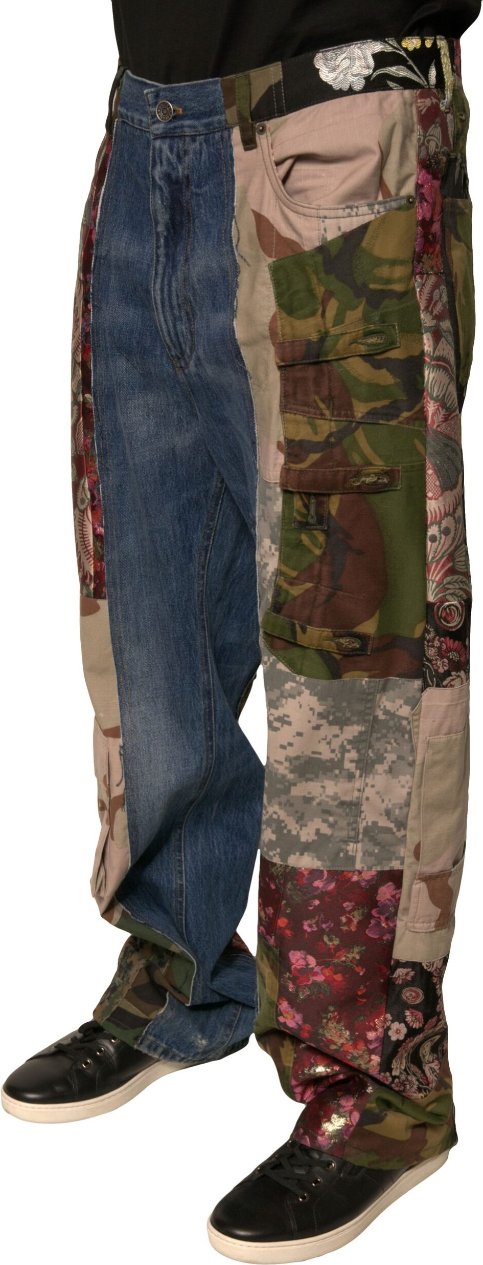 Blaue Jeans im Patchwork-Stil aus Baumwolle, gerade Passform, Dolce & Gabbana