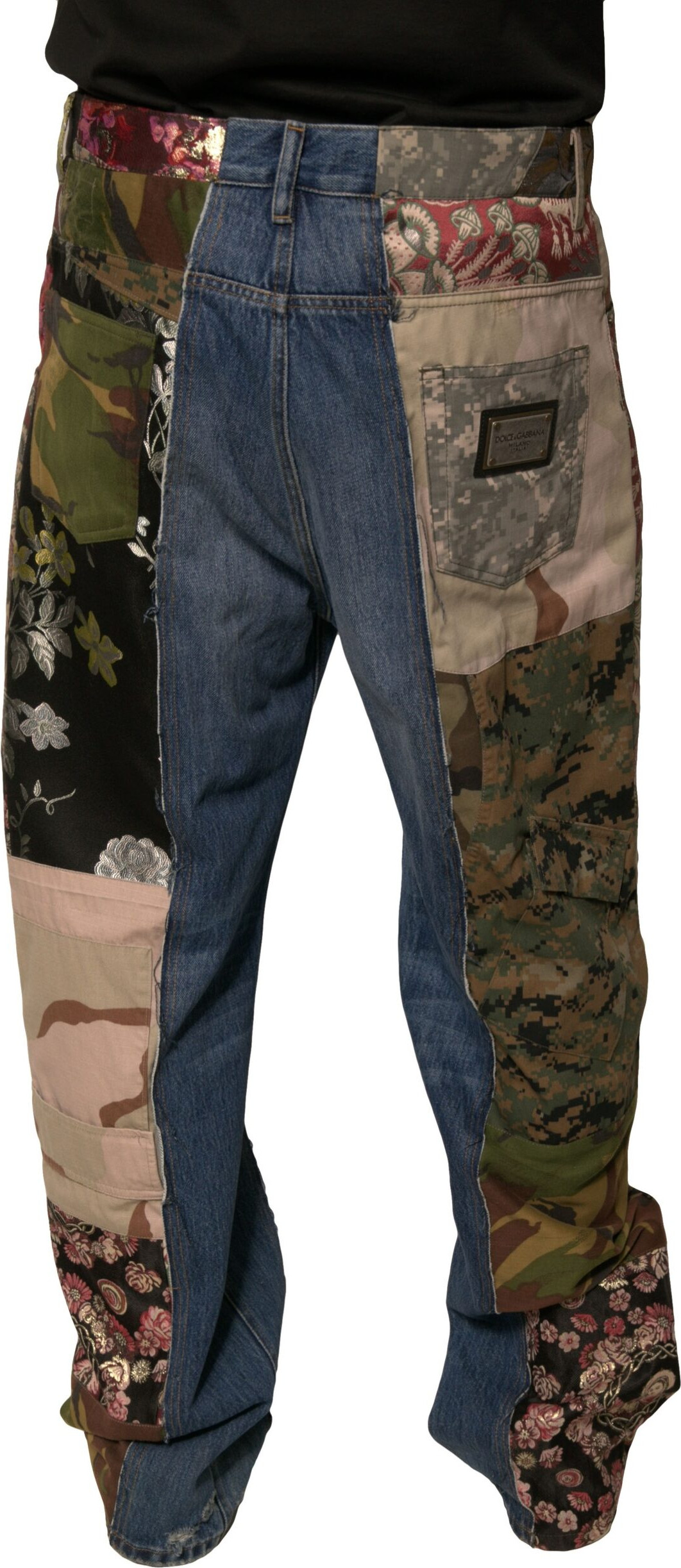 Blaue Jeans im Patchwork-Stil aus Baumwolle, gerade Passform, Dolce & Gabbana