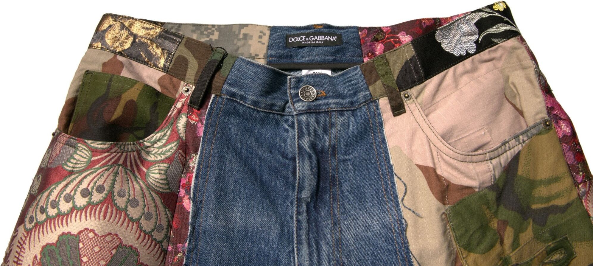 Blaue Jeans im Patchwork-Stil aus Baumwolle, gerade Passform, Dolce & Gabbana