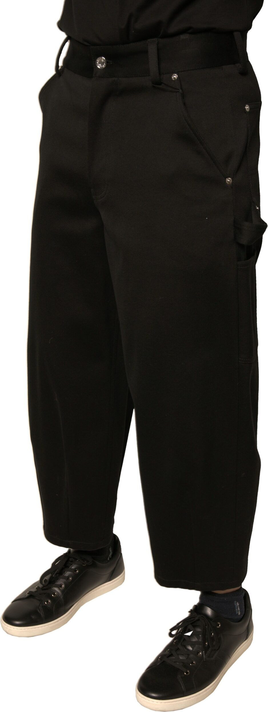 Black Cotton Mid Waist Cropped Pants Dolce & Gabbana