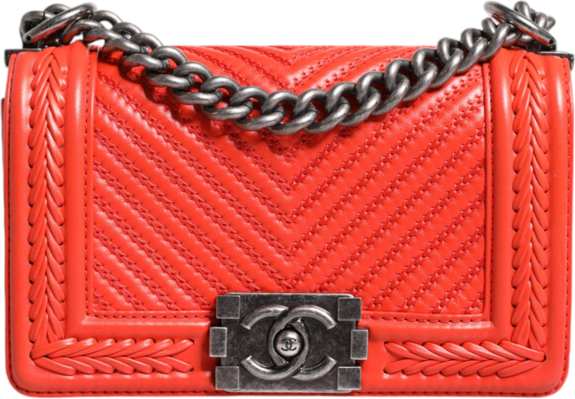Shoulder Bag Chanel Orange Small Leather Chain Shoulder Boy Bag