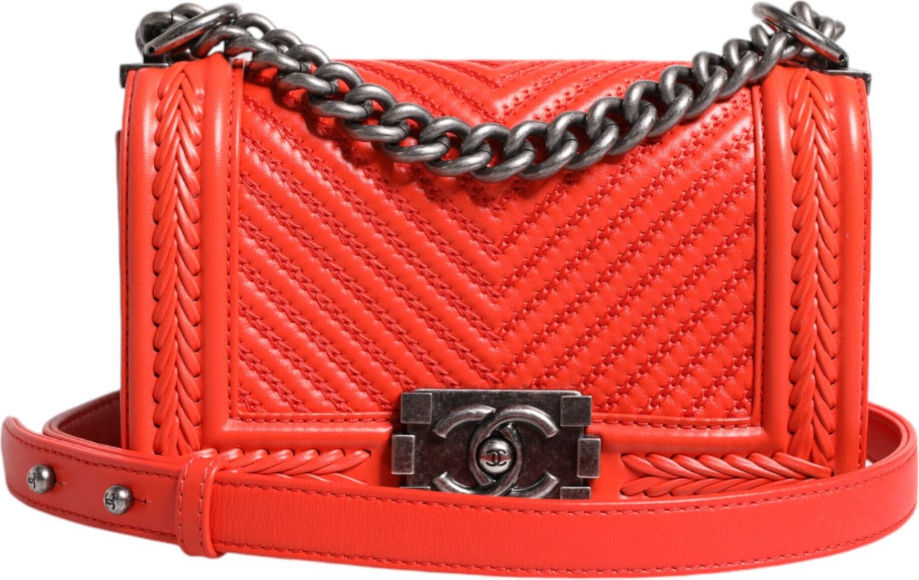Shoulder Bag Chanel Orange Small Leather Chain Shoulder Boy Bag