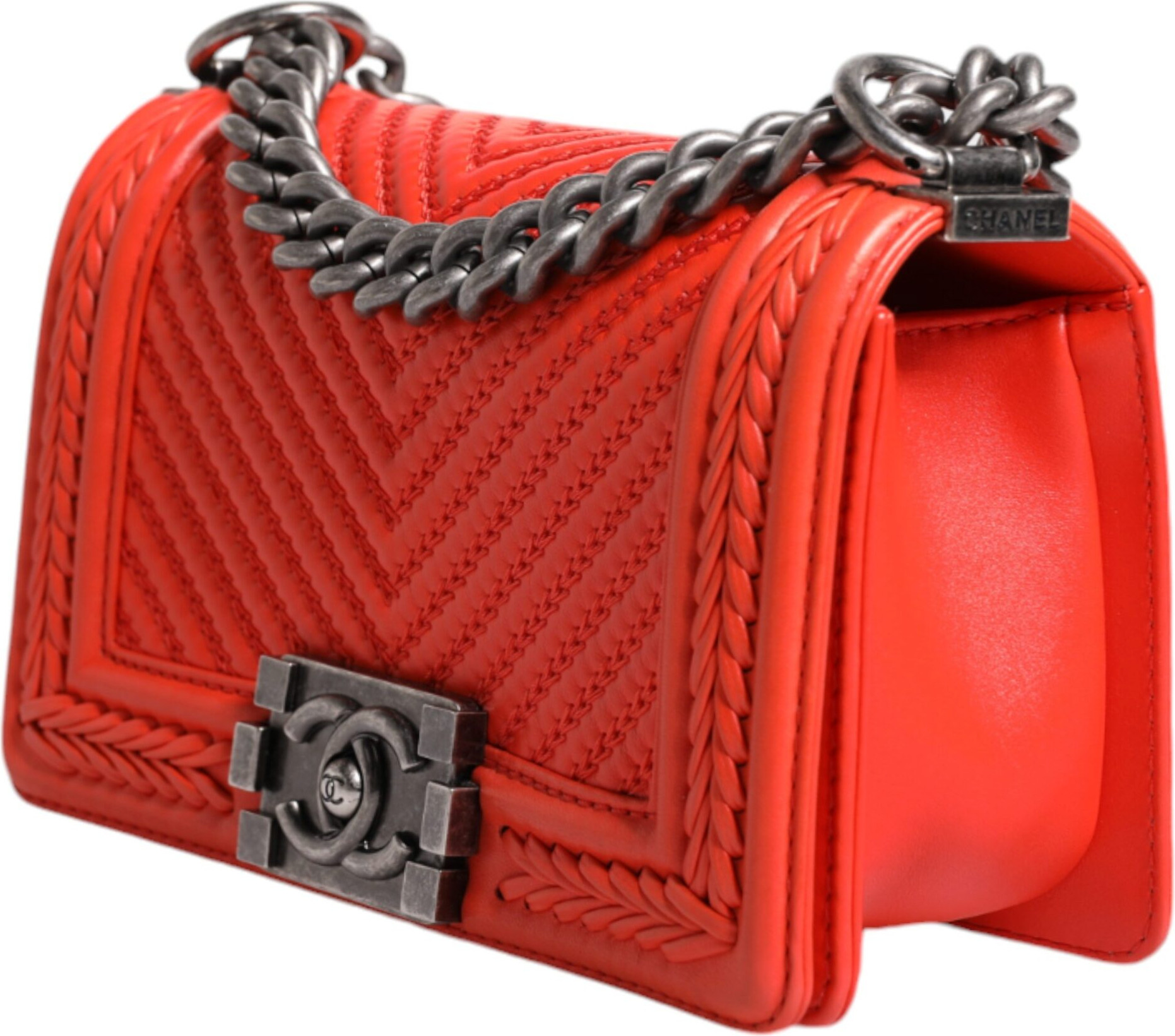Shoulder Bag Chanel Orange Small Leather Chain Shoulder Boy Bag