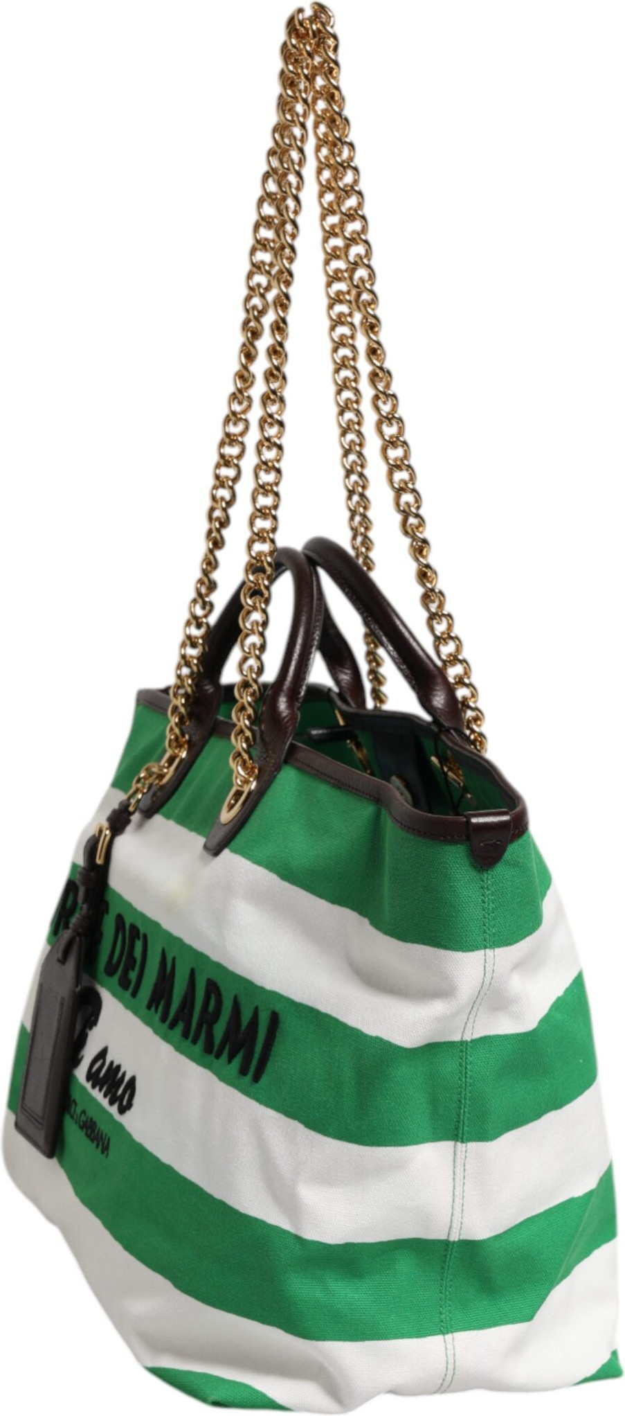 Tote Bag Dolce & Gabbana White Green Stripes Canvas Gold Chain