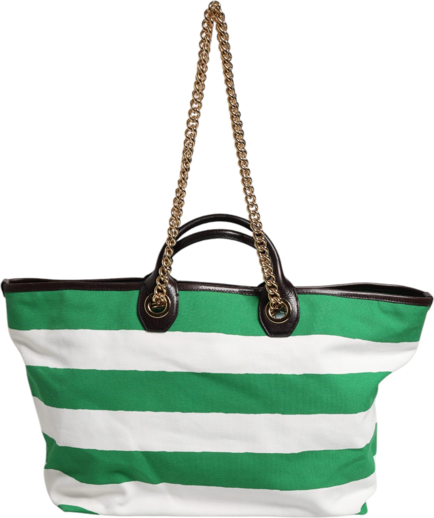 Tote Bag Dolce & Gabbana White Green Stripes Canvas Gold Chain