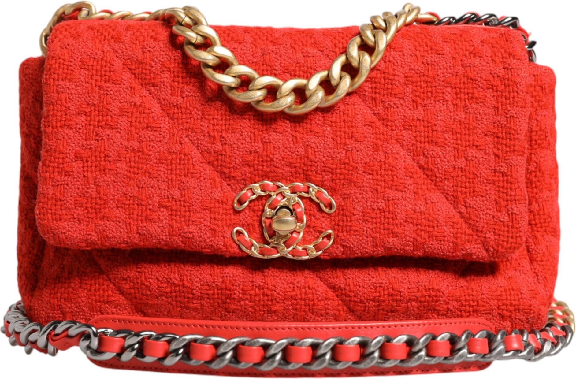 Shoulder Bag Chanel Red Tweed 2WAY Hand Chain Medium