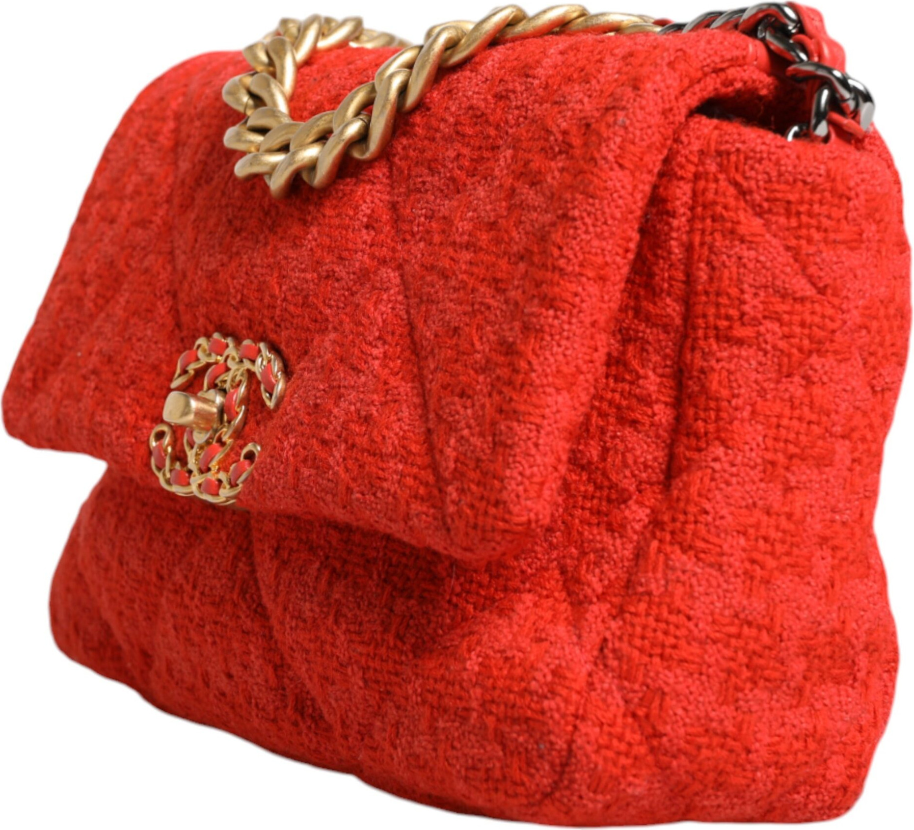 Shoulder Bag Chanel Red Tweed 2WAY Hand Chain Medium