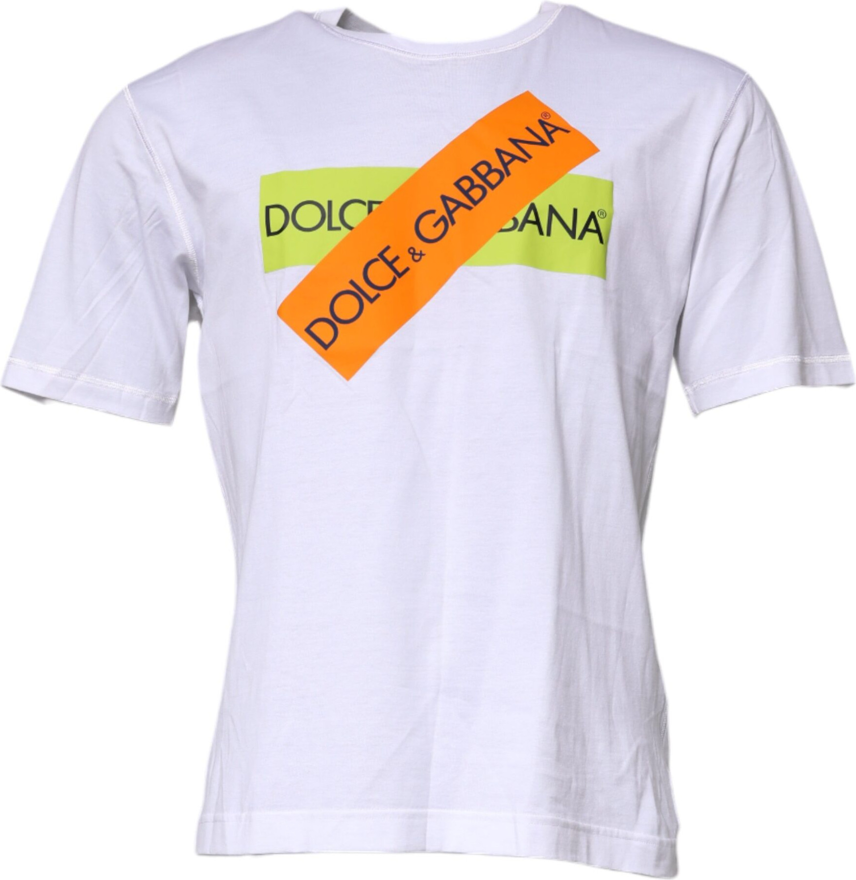 White Logo Tape Cotton Crew Neck T-shirt Dolce & Gabbana