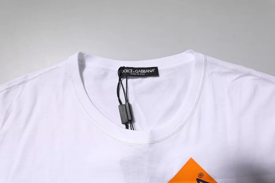 White Logo Tape Cotton Crew Neck T-shirt Dolce & Gabbana