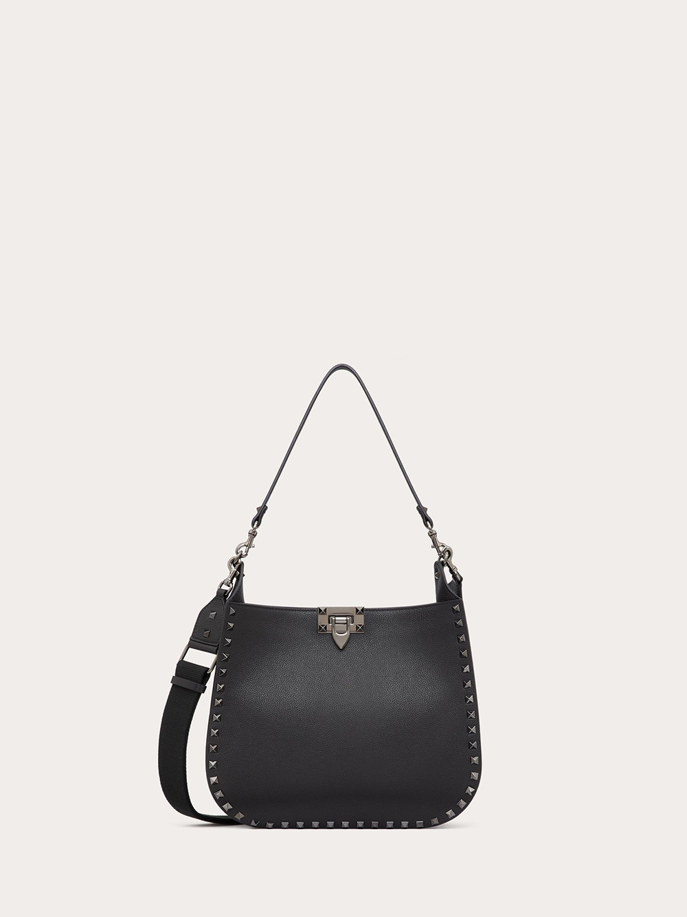 Hobo Bag Valentino Garavani Black Grainy Calf Hobo Rockstudt Bag