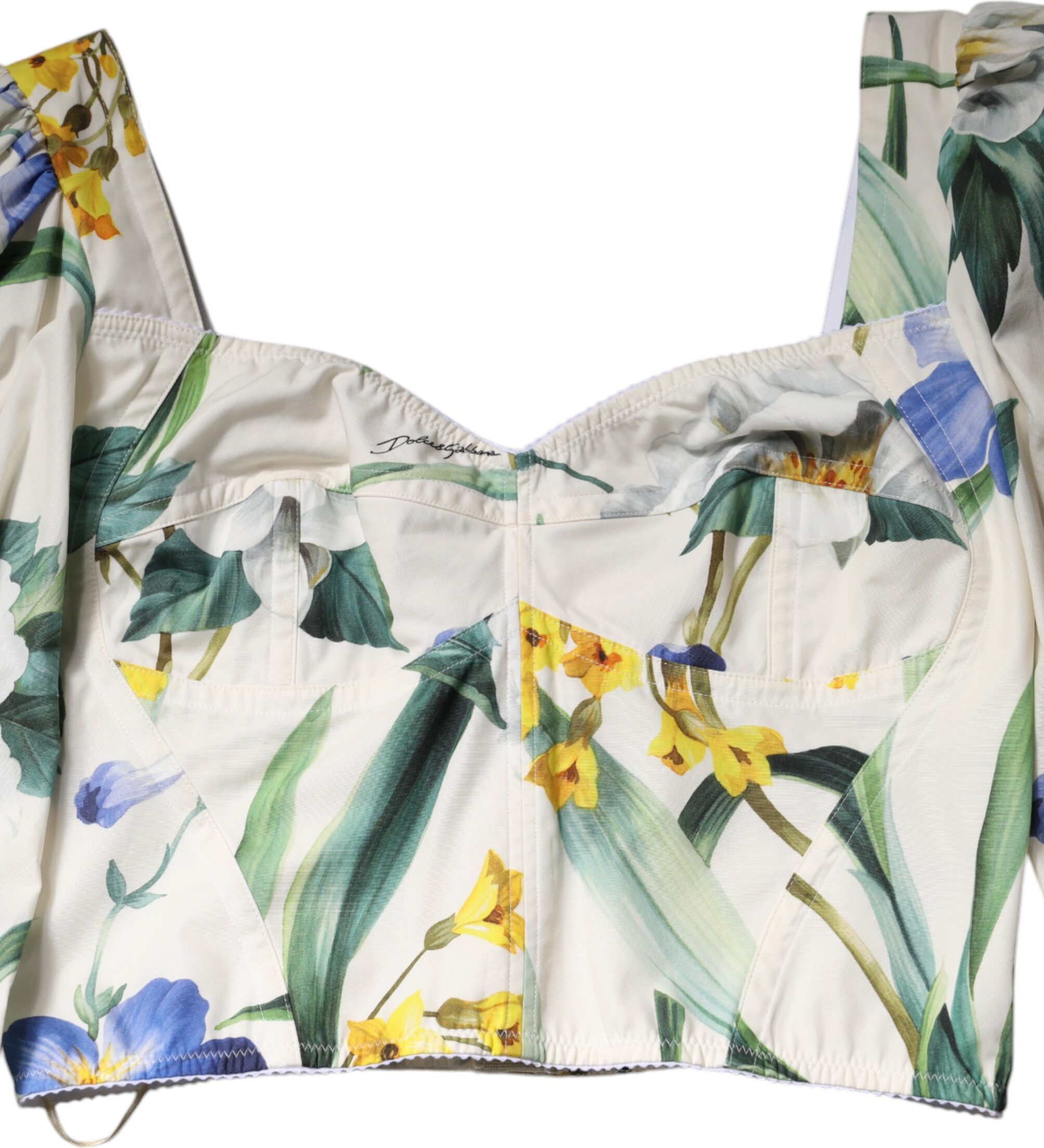 White Floral Puff Sleeves Crop Blouse Top Dolce & Gabbana