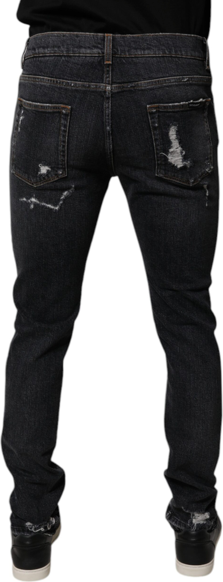 Black Tattered Cotton Skinny Men Denim Jeans by Dolce & Gabbana