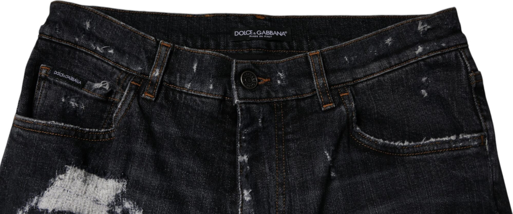 Black Tattered Cotton Skinny Men Denim Jeans by Dolce & Gabbana