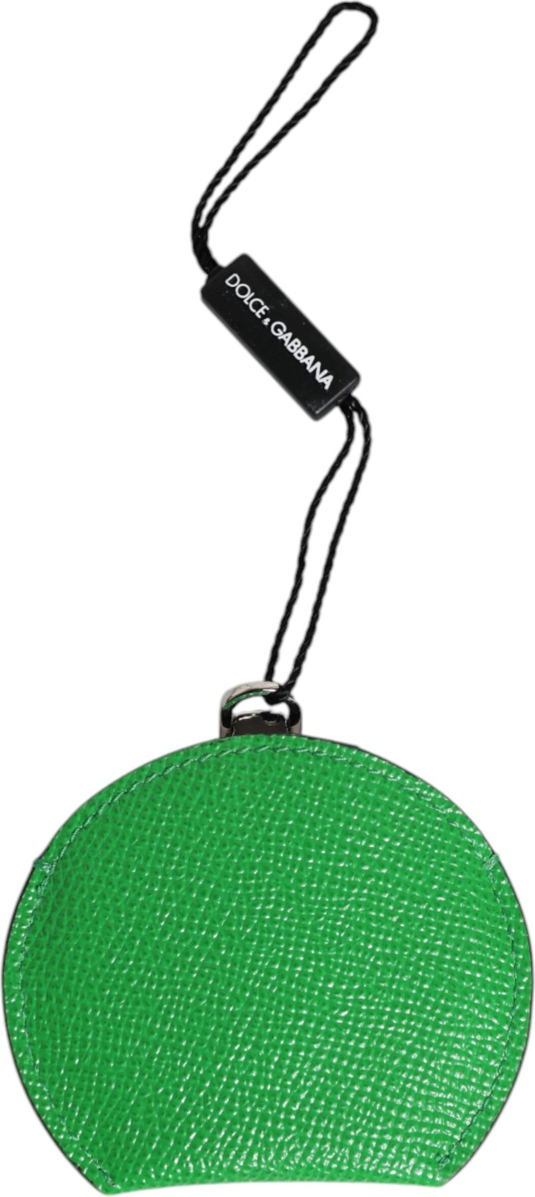 Hand Mirror Holder Dolce & Gabbana Green Calfskin Leather Round Logo Hand Mirror Holder