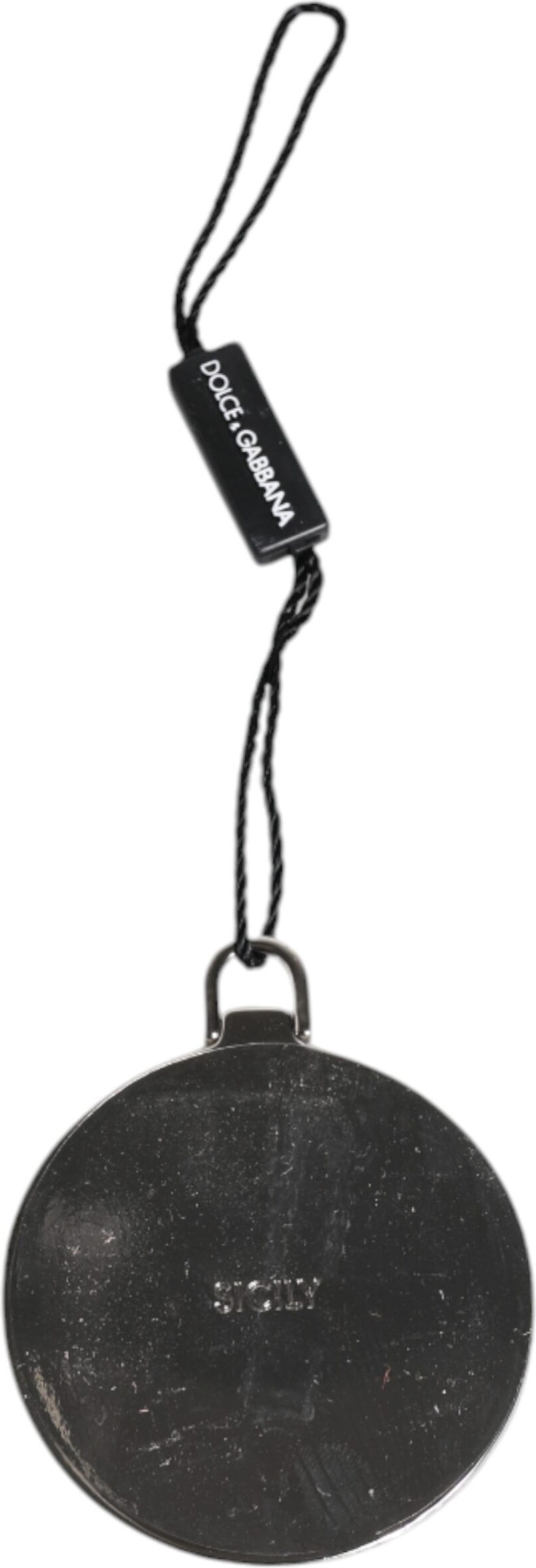 Hand Mirror Holder Dolce & Gabbana Green Calfskin Leather Round Logo Hand Mirror Holder