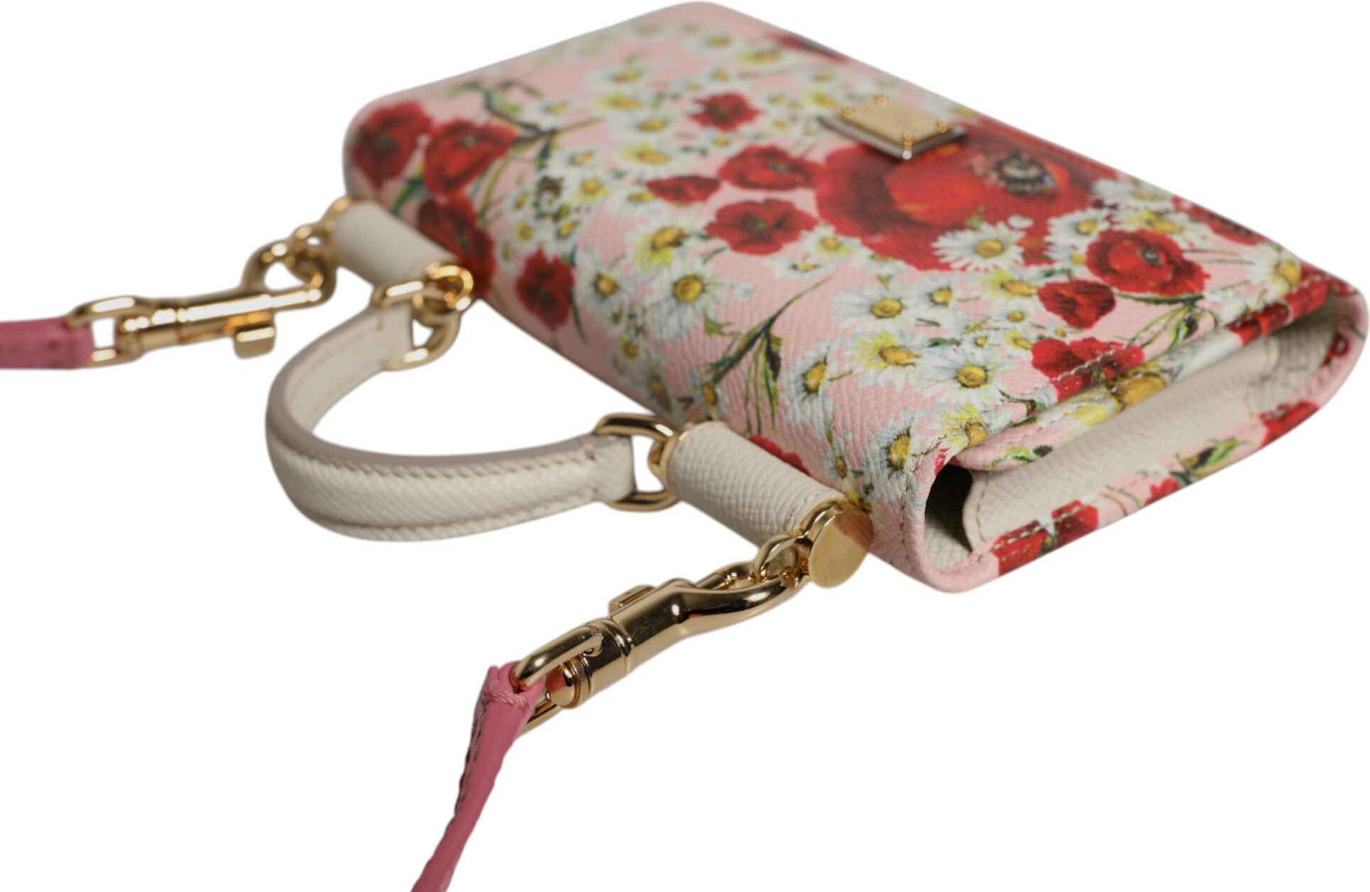 Dolce & Gabbana pushtoy sumkasi, pushti gulli charm, logotipi bor, bukmal sumka