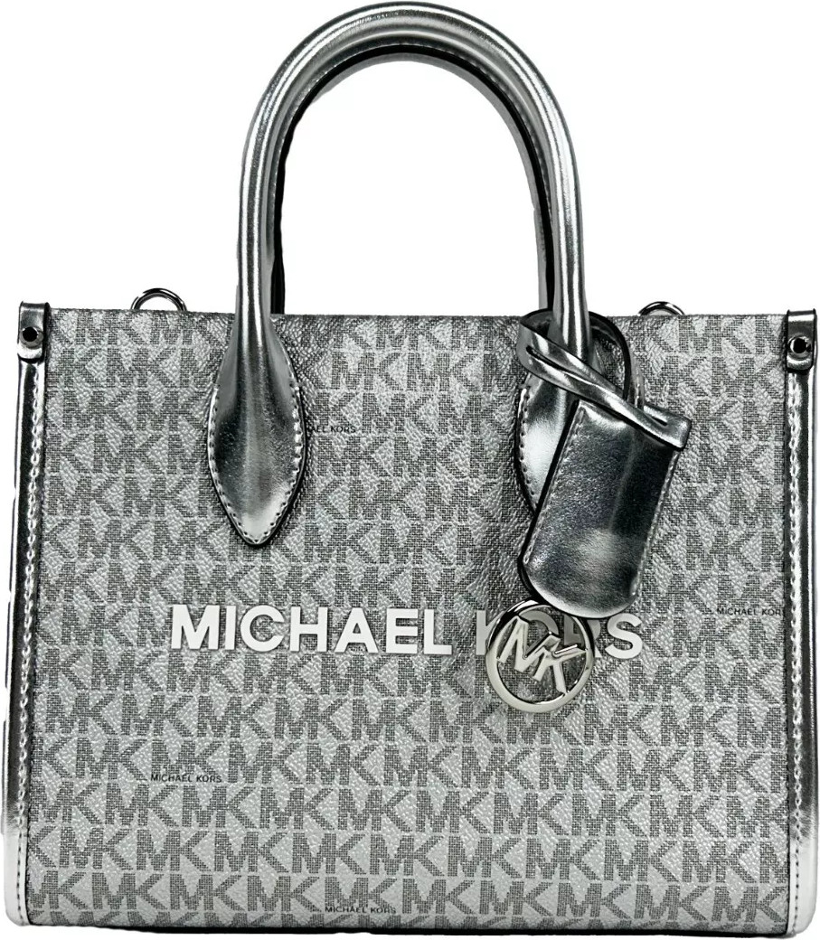 Michael Kors Mirella Signature Small Top Zip Tote Bag Silver Xalt
