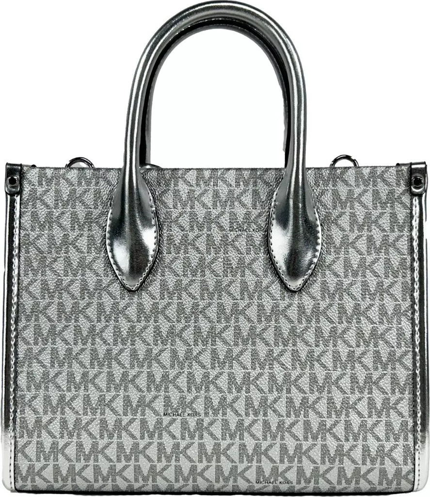 Michael Kors Mirella Signature Small Top Zip Tote Bag Silver Xalt