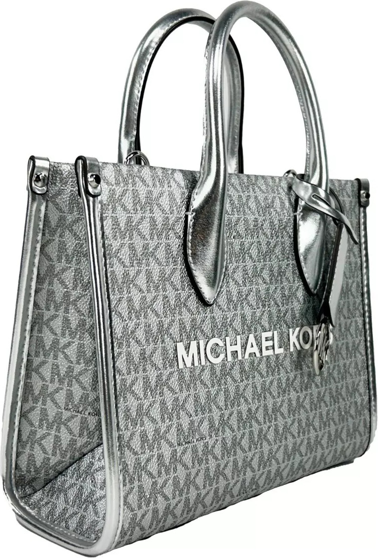 Michael Kors Mirella Signature Small Top Zip Tote Bag Silver Xalt
