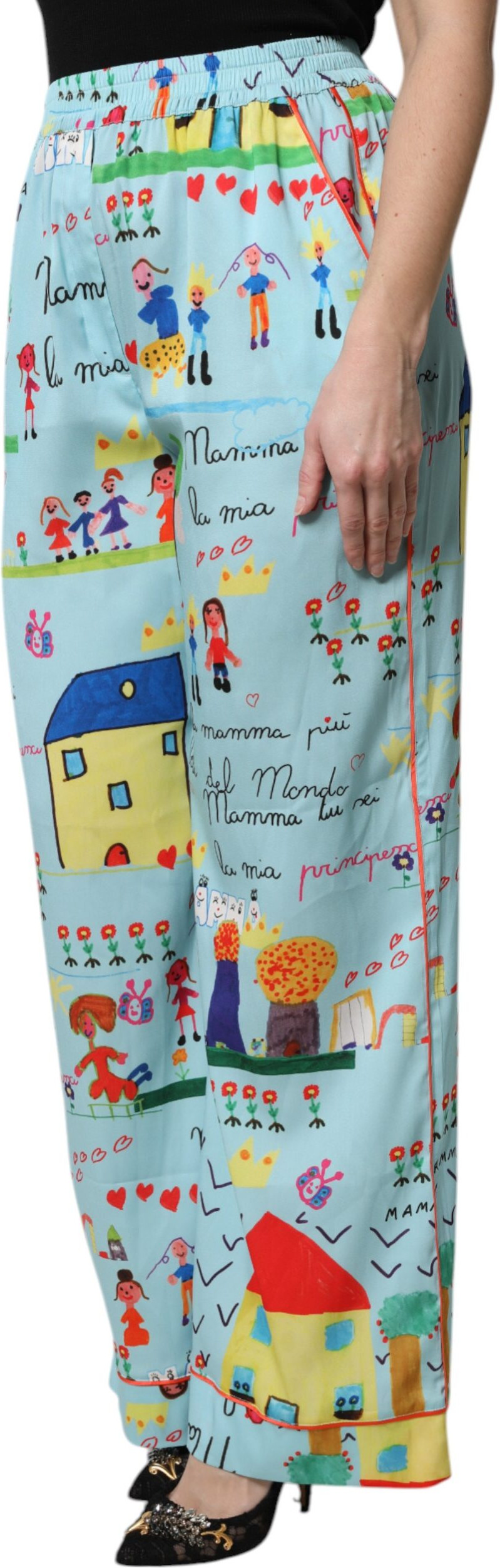 Ochi ko'k chizilgan keng oyoqli shimlar Dolce & Gabbana