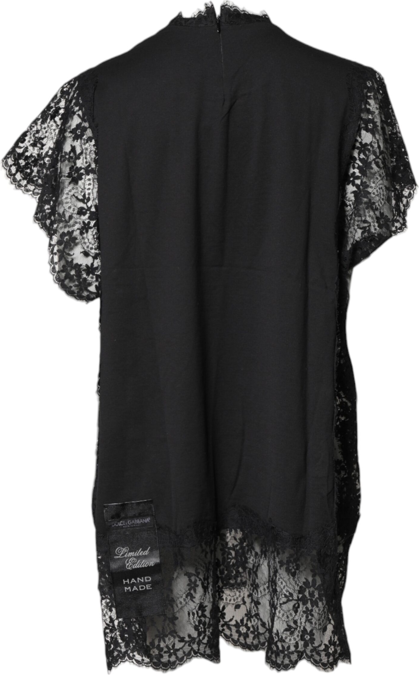 Black Lace Sheer Sacred Heart Crew Neck Top Dolce & Gabbana