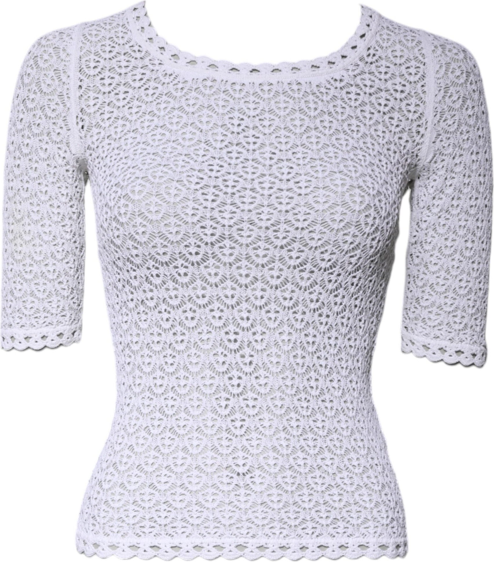 White Viscose Short Sleeve Crochet Top Dolce & Gabbana
